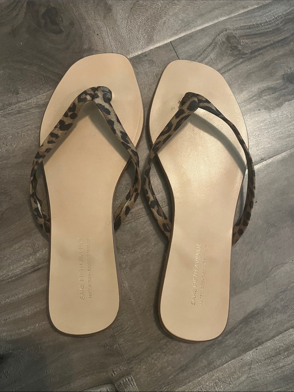 Saks Fifth Avenue Leopard Strap Tan Sandal Thongs